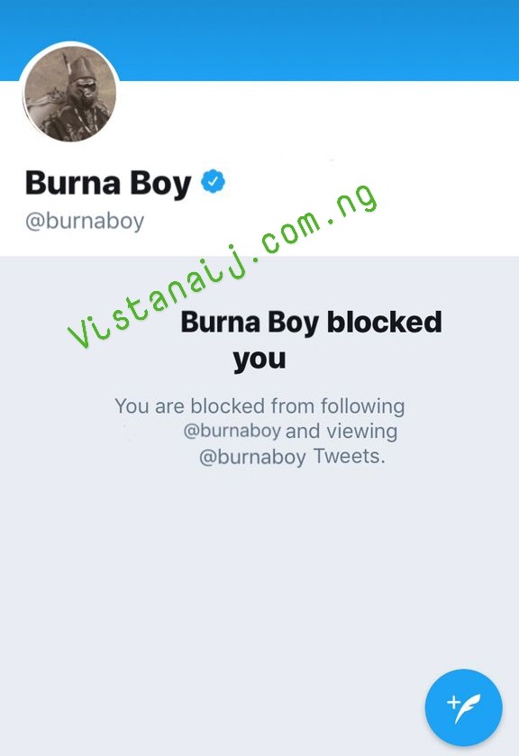 Burna Boy Blocks A Fan From Viewing & Following His Twitter Account (Photos)