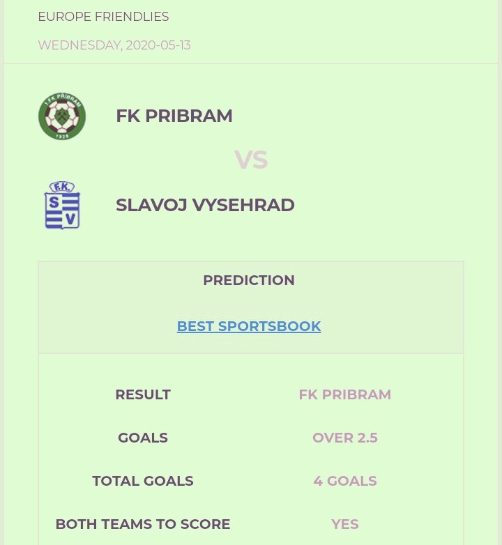 13/05/2020: [Sports Prediction] FK Pribram vs Slavoj Vysehrad (Europe Friendlies)