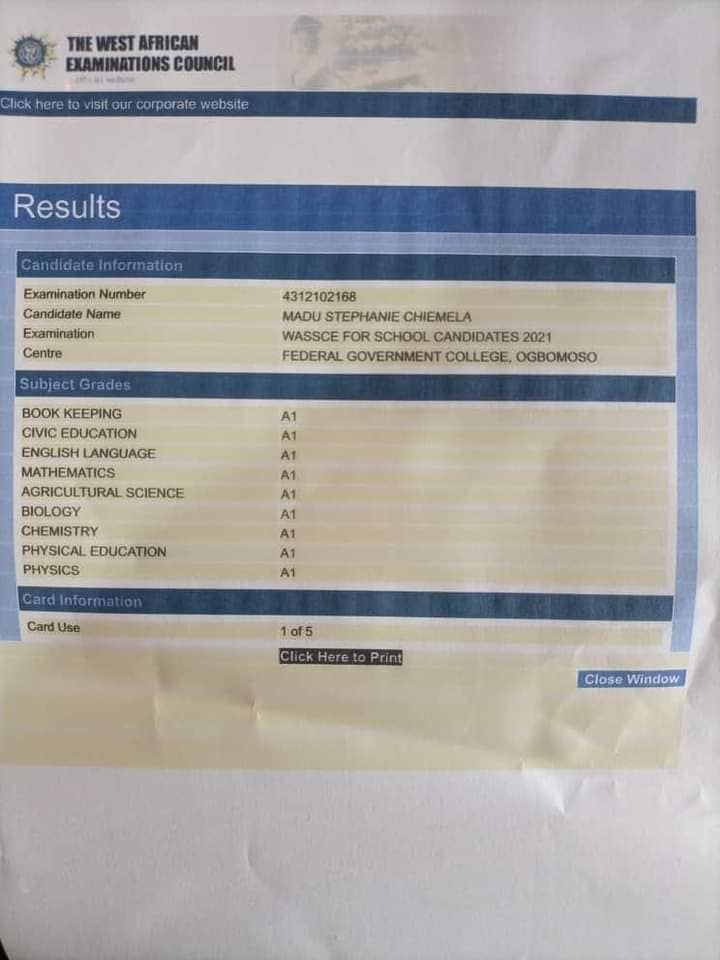 Young Girl Who Got Straight A’s In Her WAEC Result Caught People’s Attention