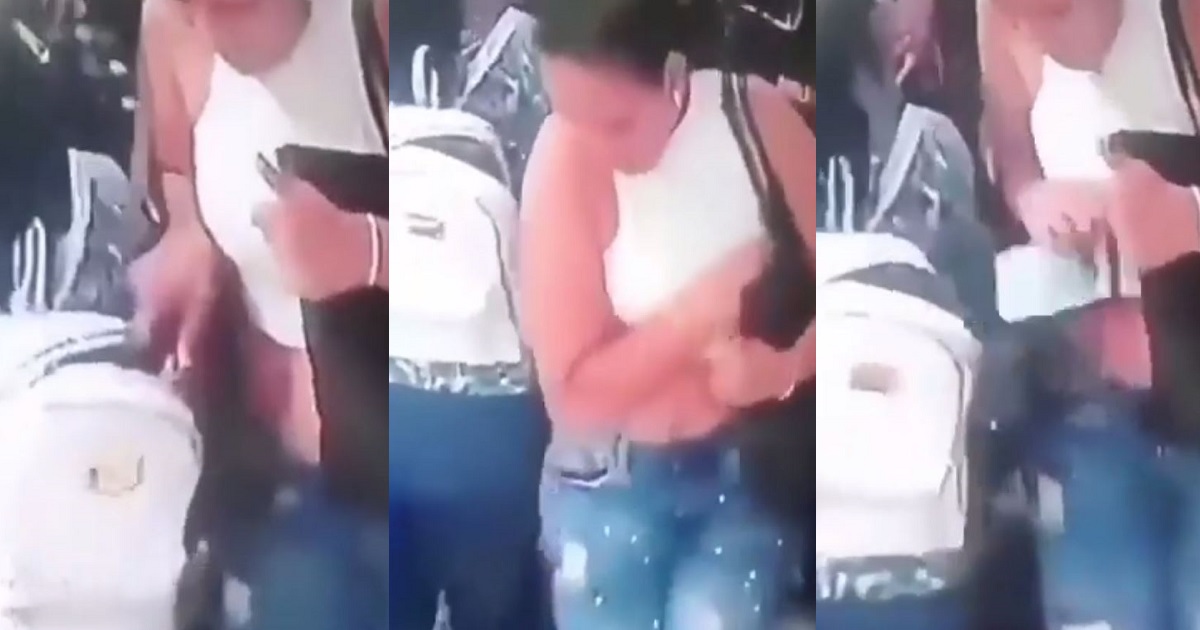 Beautiful lady caught on camera expertly stealing from another woman’s bag in public (video)