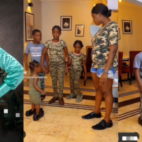 “I pray that God keeps us alive to take care of our kids” – Mercy Johnson writes as she jumps on hilarious trend with children (Video)