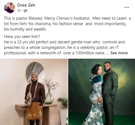 “How can you find yourself a good wife when you dye your hair gold?” – Evangelist tells bachelors to emulate Mercy Chinwo’s husband, Pastor Blessed
