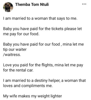 I married my destiny helper – Man celebrates wife who often settles part of their bills