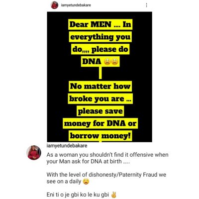 Why You shouldn’t find it offensive when a man asks for DNA at birth – Actress Yewande Bakare tells women