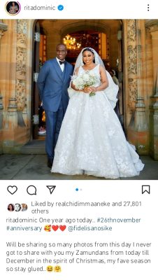 Celebrities Unite in Prayer as Rita Dominic and Husband, Fidelis Anosike, Celebrate Their First Wedding Anniversary