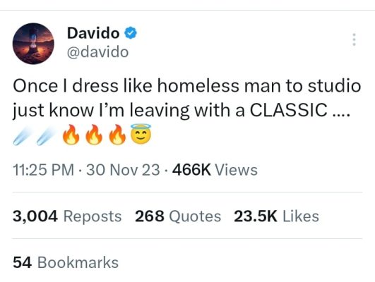 Davido shares his secret to creating hit songs, explaining why he dresses like a homeless man in the studio